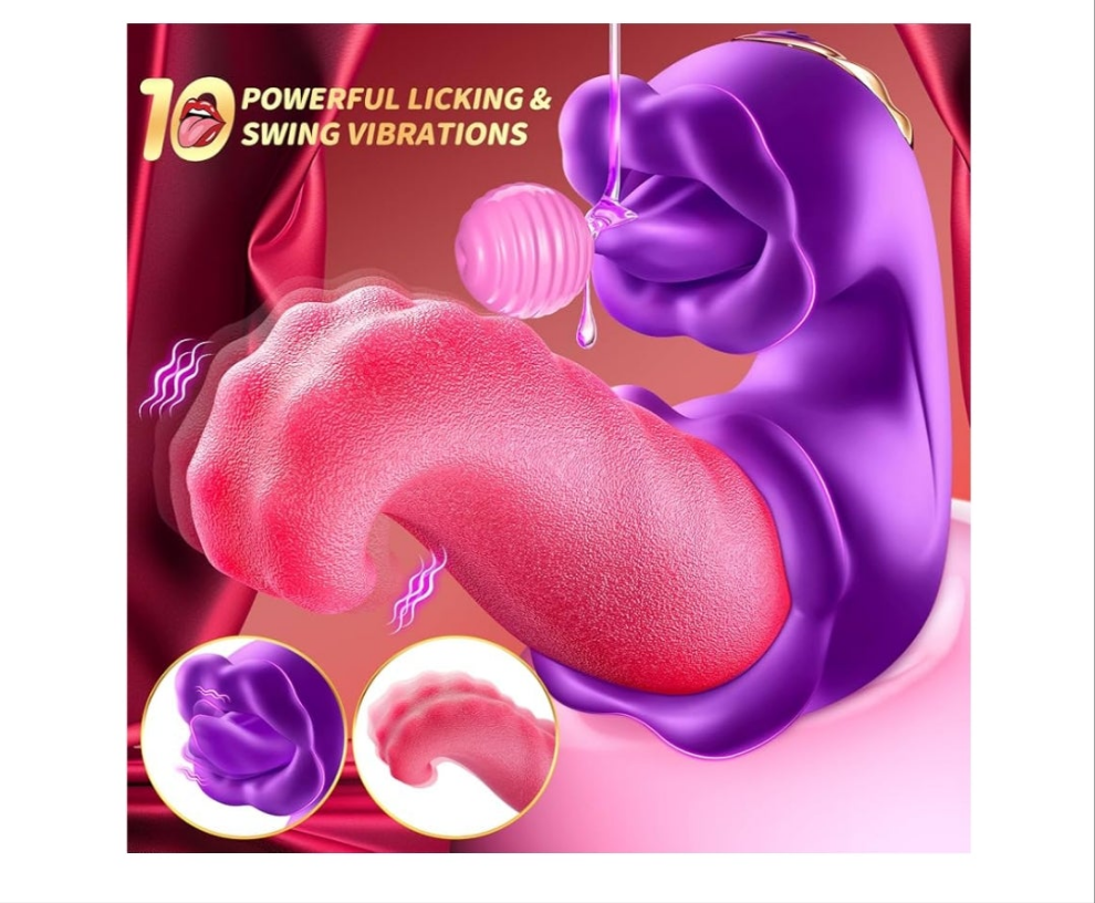 Vibrator Adult Sex Toys for Women - 4 in 1 Tongue Thrusting Vibrators Dildo Rose Sex Toys with 10 Licking Clitoral & 10 Vibration Mode, G Spot Clit Stimulator Pleasure Tools for Female Couples Games