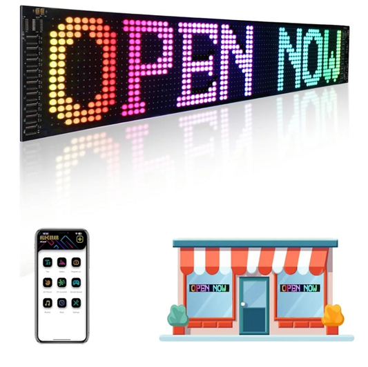 24''x5'' Programmable LED Sign with Bluetooth Control, Flexible Scrolling LED Signs for Business, Custom Text & Adjustable Brightness & IP65 Waterproof, USB 5V Digital Sign for Car Store Bar Hotel