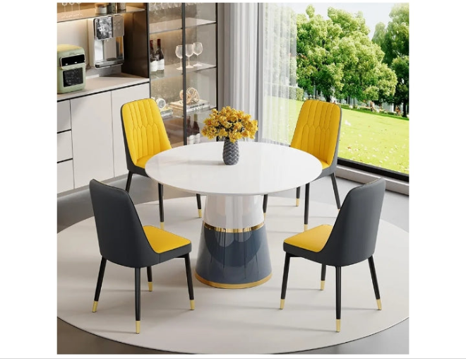 Round Dining Table Set for 4, 45''Round Dining Table Set 4, Modern Round Dining Room Table Set for 4