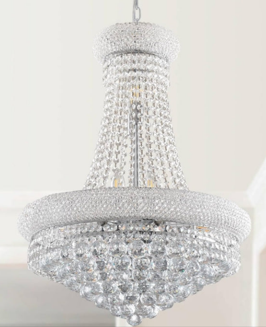 13-Lights Chrome Finish Classic Empire Style K9 Crystal Chandelier Ceiling Light for Living Room Foyer Dining Room Hallway Bedroom (24×31.5 inch) New Packaging Easy to Install