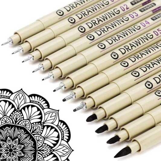 Micro Fine Line Drawing Art Pens: 12 Pieces Black Fine Line Waterproof Ink Set Artist Supplies Archival Ink Marker Pen Line Professional Sketch Outline Anime Sketch Watercolor material abs