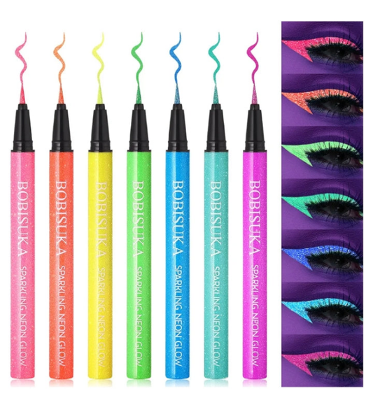 7 Colors Liquid Eyeliner: Neon UV Glitter Eyeliner Pencil - Colorful Waterproof Eye Liner - Rainbow Smudge-proof Eye Makeup Pen Set For Halloween, Party And