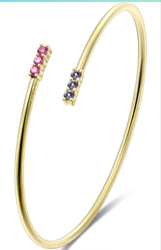 14K Yellow/White Gold Plated Silver Bracelet With Moissanite/Lab Grown Diamond/Lab Grown Pink Sapphire & Alexandrite, Bracelet For Women, Gift For Her Comes With Gift Box