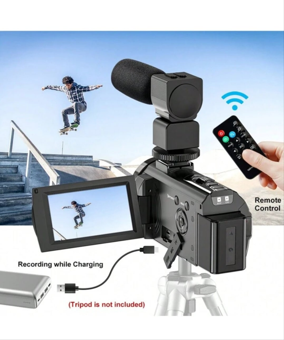 Nicamery Video Blogging Camera Recorder FHD 1080P 24.0MP 3.0 Inch 270 Degree Rotatable Screen 16X Digital Zoom Camcorder With Microphone, Remote Control And 2 Batteries