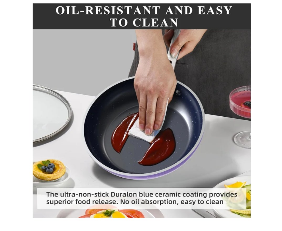Ceramic Nonstick Cookware Set, Diamond Infused Scratch-Resistant, PFAS Free, Dishwasher & Oven Safe, Induction Ready & Evenly Heats, Tempered Glass Lids & Stay-Cool Handles