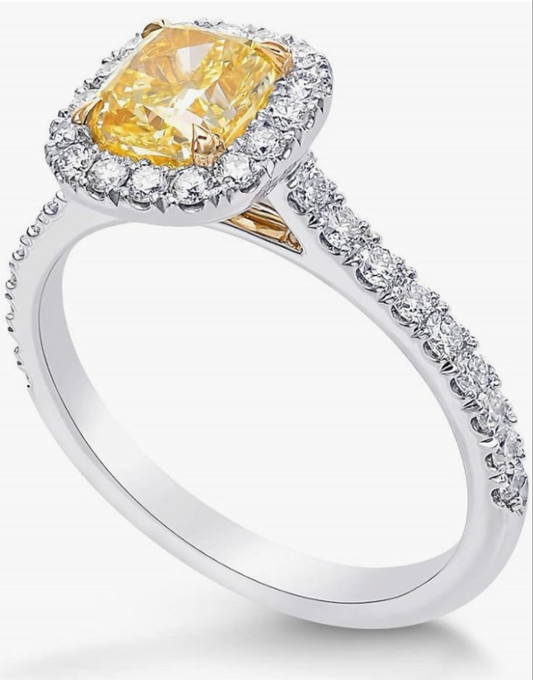 1.54Cts Yellow Diamond Engagement Halo Ring Set in 18K White Yellow Gold GIA Loose Stone Natural Anniversary Engagement Birthday Real Gift For Her Wedding