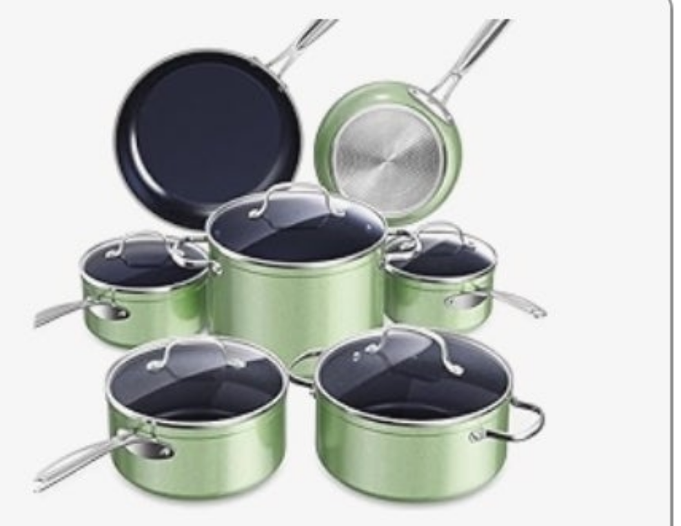 Ceramic Nonstick Cookware Set, Diamond Infused Scratch-Resistant, PFAS Free, Dishwasher & Oven Safe, Induction Ready & Evenly Heats, Tempered Glass Lids & Stay-Cool Handles
