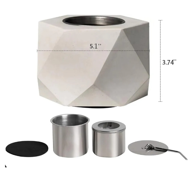 Table Top Fire Pit Bowl - Stone Effect Tabletop Fireplace Indoor Outdoor Decor Portable Concrete Rubbing Alcohol Burner Smores Maker for Patio Balcony with Extinguisher