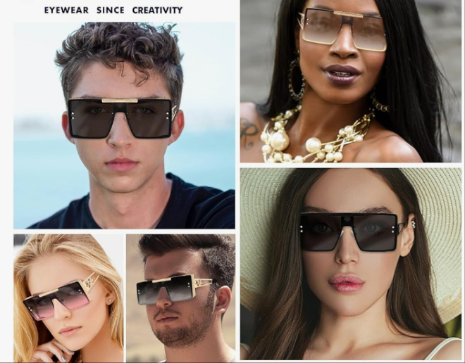 Sunglasses Womens Men Trendy Retro Sun Glasses Oversize Square Metal Frame K1470