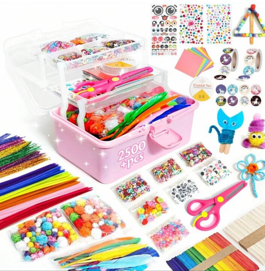 2500+PCS Arts And Crafts Supplies For Kids, DIY Craft Supplies Kit Box For Ages 6-8, Arts And Crafts Kit, Crafting Supply Set For Girls Boys Birthday Christmas Gifts