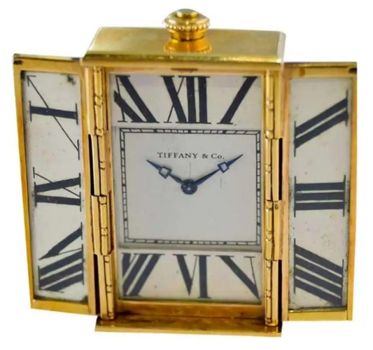 Tiffany & Co. 18kt Yellow Gold and Enamel Small Desk Clock 1920's
