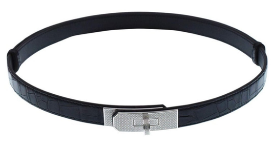 Hermes "KELLY" Diamond Buckle Crocodile belt 18k white gold and diamond
