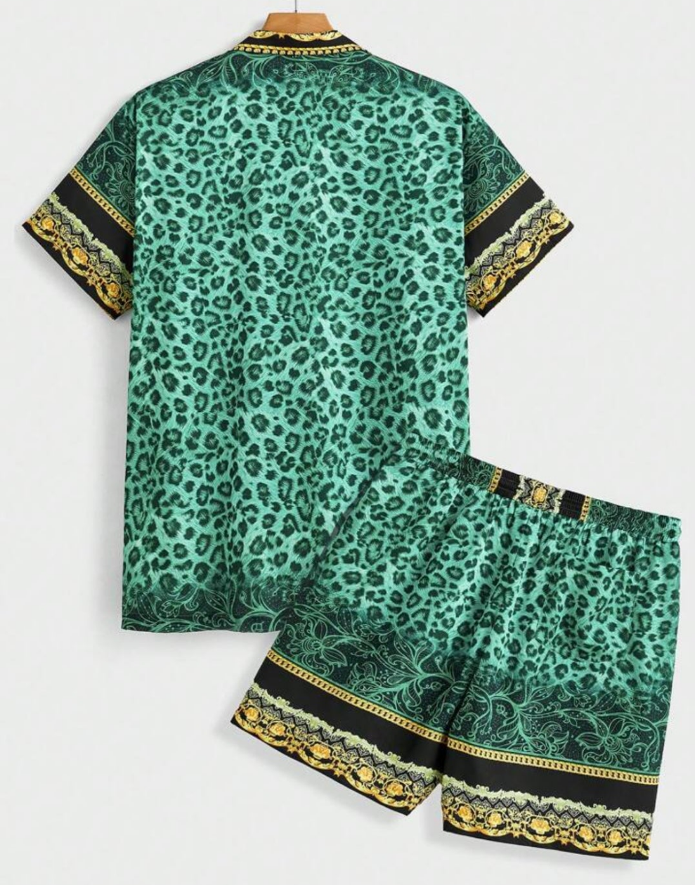 Sexy 2pcs Men Outfit Summer Vacation Woven Casual Seaside Leopard Print Graphic Party Fit Shirt Shorts  Beachwear