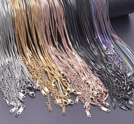 10pcs 45cm Stainless Steel Simple Lobster Clasp Square Snake Chain Necklace, Suitable For Jewelry DIY