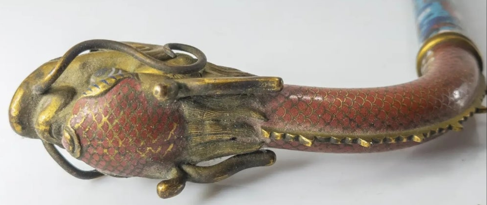 Rare 18th Century Chinese Cloisonne Enamel Gilt Bronze Dragon Cane Scepter