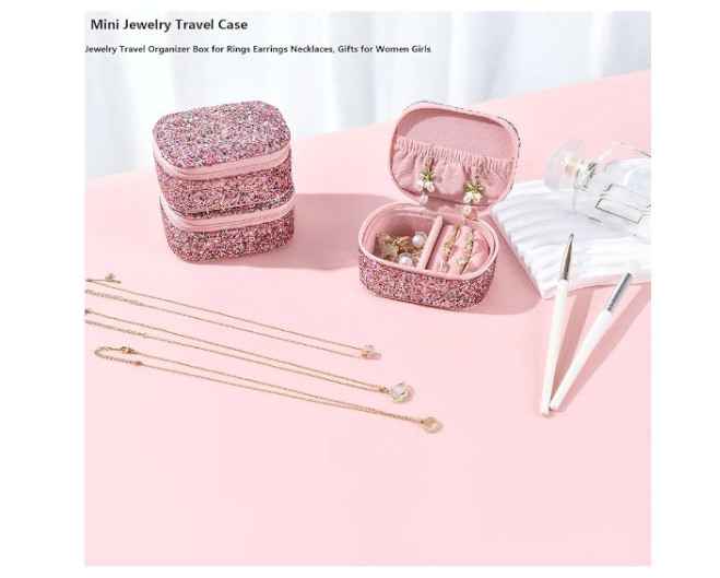 Bling Jewelry Organizer, Travel Jewelry Case Organizer Portable Small Jewelry Storage Box Shining Jewelry Holder