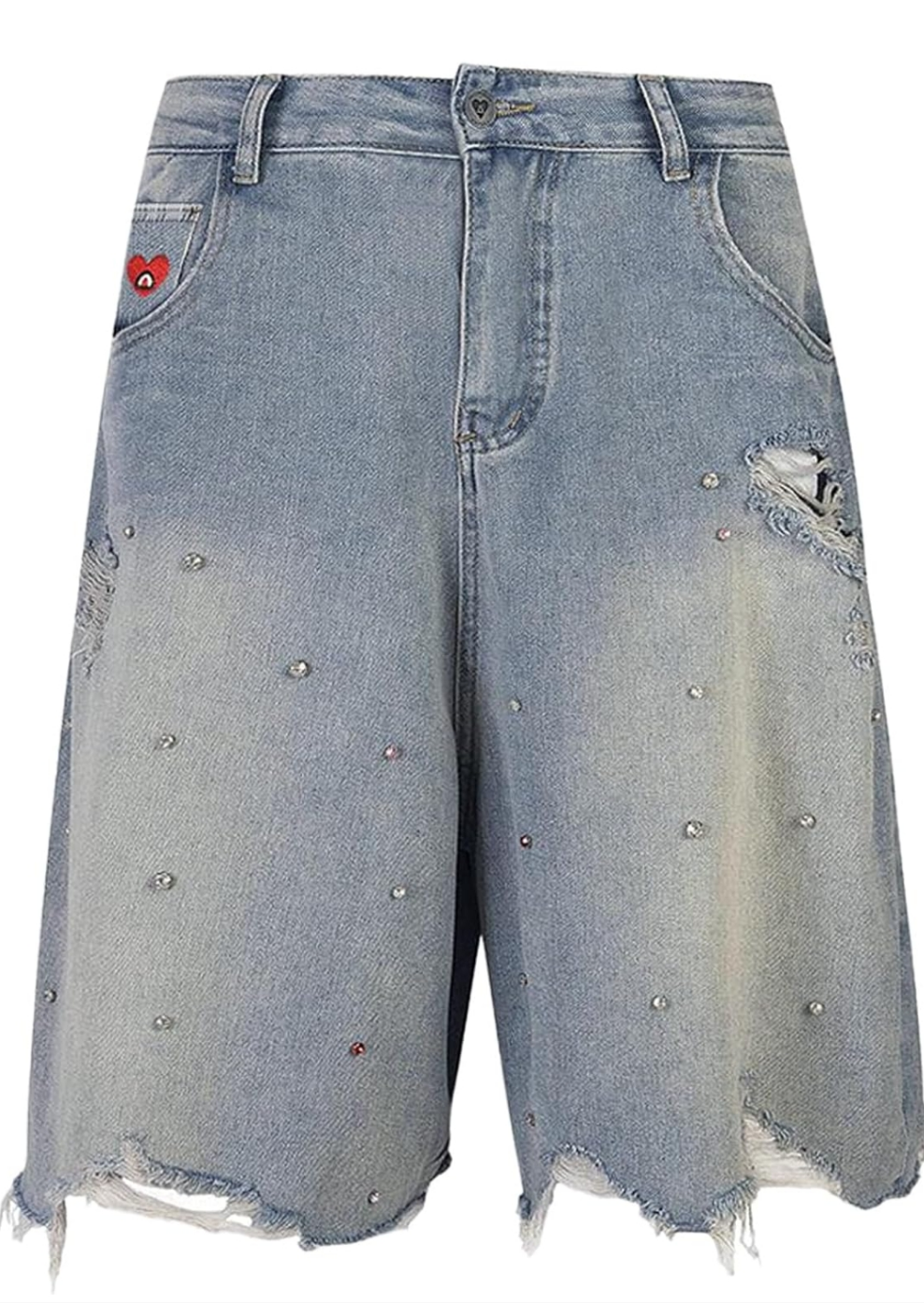 Rhinestone Application Jort Casual Denim Shorts Wide Leg Jeans Streetwear Trendy Bottoms