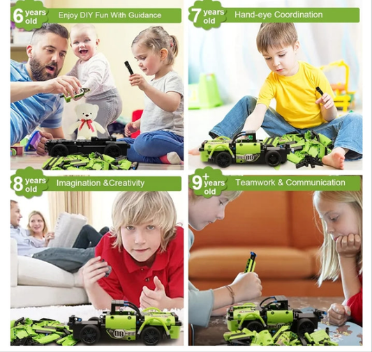 STEM Building Toys for Kids with 2-in-1 Remote Control Racer Snap Together Engineering Kits Early Learning Racecar Building Blocks - Best Gift for 6＋Year Old Boys and Girls