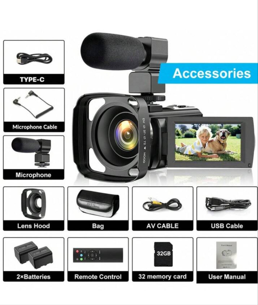 Nicamery Video Blogging Camera Recorder FHD 1080P 24.0MP 3.0 Inch 270 Degree Rotatable Screen 16X Digital Zoom Camcorder With Microphone, Remote Control And 2 Batteries
