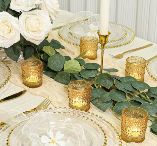 24 Pcs Votive Candle Holders, Purple Glass Candle Holders Bulk for Table Centerpiece, Tea Lights Candle Holders for Wedding Shower, Party and Home Decor