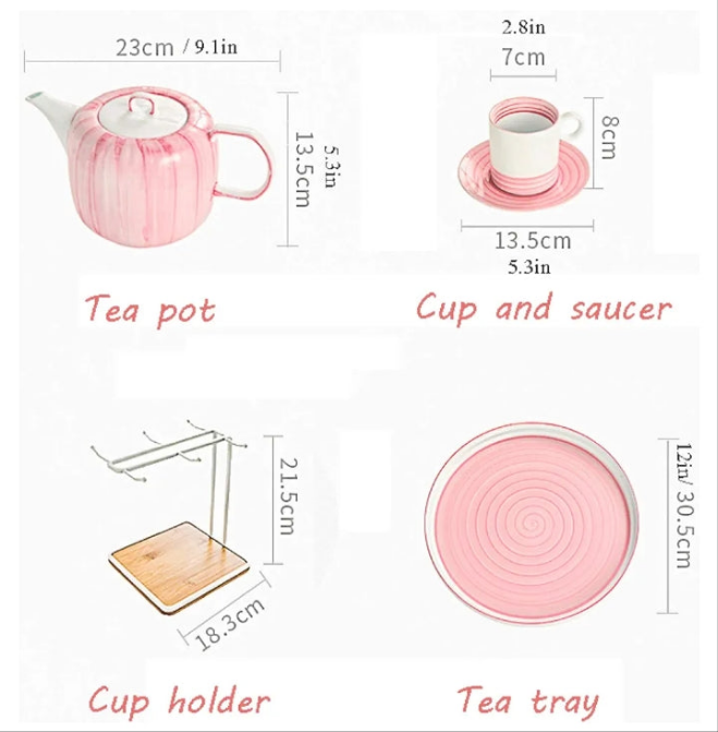 Porcelain Tea Sets Service Tea Set for Adults Coffee Cup and Saucer Set Afternoon Tea Set with Tea Tray, Teapots