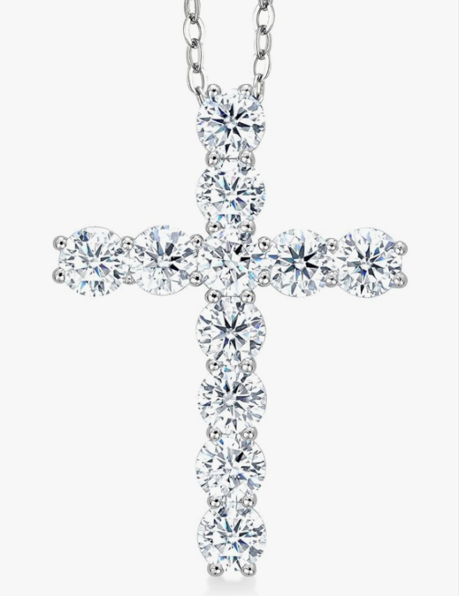 Moissanite Cross Necklace | 925 Sterling Silver | 2.53 Cttw | 1.20 Inch | Jesus Christian Reiligous Crucifix Jewelry Pendant Necklace for Women | with 18 Inch Silver Chain