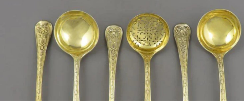 Elizabethan Pattern Silver Gilt Flatware Service for 18