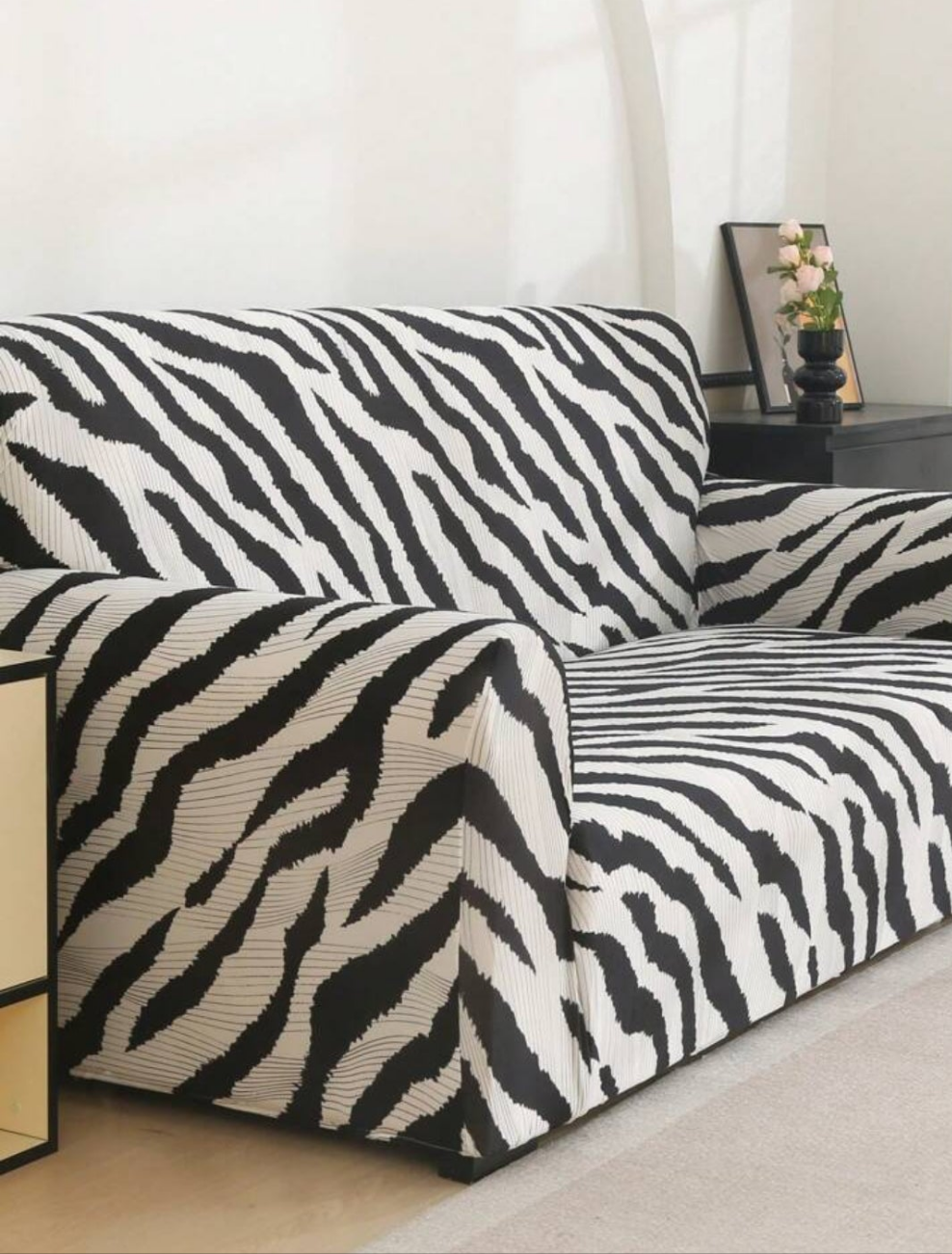 1pc Zebra Print Sofa Slipcover, Stretch & Simple Design For All Seasons, Sofa Protective Cover For Home Decor