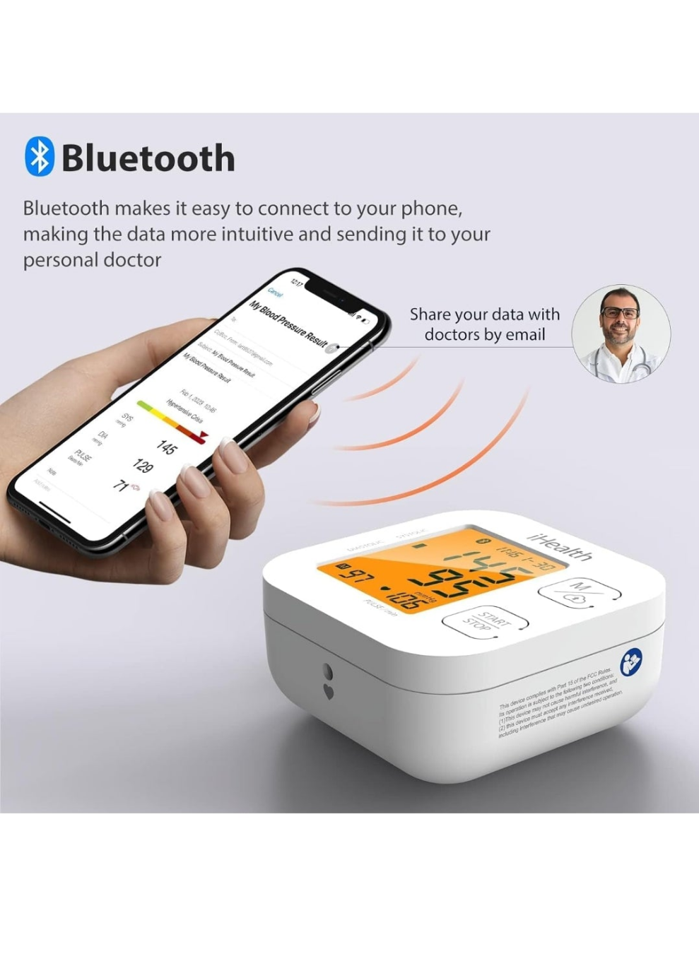 Blood Pressure Monitor with Wide Range Cuff That fits Standard to Large Adult Arms, Bluetooth Compatible for iOS & Android Devices