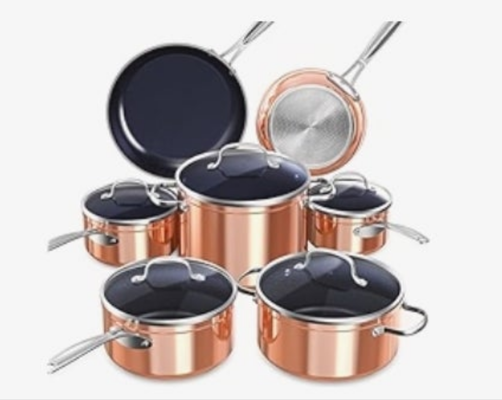 Ceramic Nonstick Cookware Set, Diamond Infused Scratch-Resistant, PFAS Free, Dishwasher & Oven Safe, Induction Ready & Evenly Heats, Tempered Glass Lids & Stay-Cool Handles