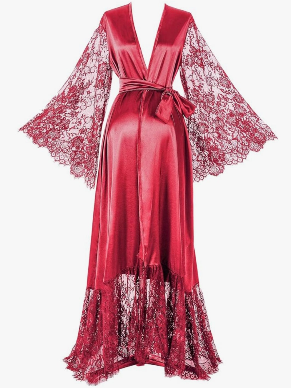 Satin Robe Long Bridesmaid Wedding Bath Robe with belt Robe for Maternity Photoshoot Cocomoney