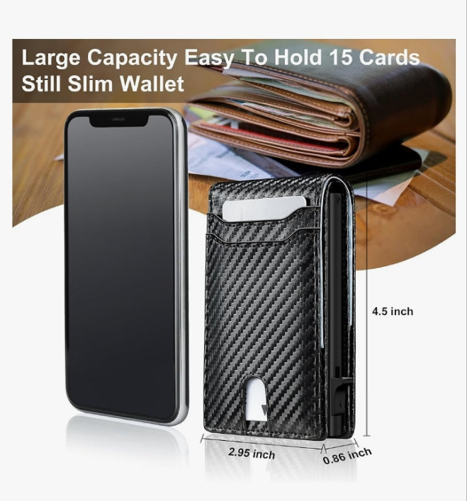 Card Wallet For Men Slim: Smart Wallet - Rfid Minimalist Front Pocket with ID Window Pop Up Wallet Gift For Male
