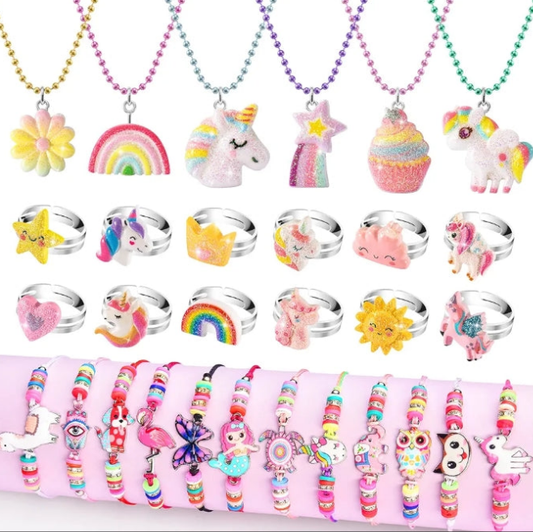 Little Girls Jewelry Sets, Kids Jewelry for Toddler Girl Costume Jewelry Ages Play Rings Unicorn Necklaces Bracelets for Toddlers, Childrens Gift set Year Old Girl