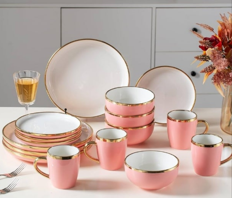 Ceramic Dinnerware Sets for 4, Modern Flat Stoneware Plates and Bowls Sets,Chip and Crack Resistant Dishwasher & Microwave Safe Dishes Set,Scratch Resistant- Service for 4
