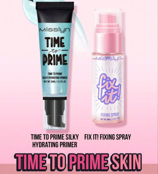 2 Pcs Perfect Match Primer & Setting Spray, Time To Prime Silky Hydrating Primer & Fixing Spray Set, Gel-Based Primer & Matte Finish Setting Spray, High Moisturizing Cool Texture For Dry Skin, Long Lasting, Lightweight, Refreshes, Hydrates