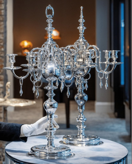 2pcs- Pair of Silver Candelabra by Thomas Bradbury elegant and fun a stunning masterpiece of candle holders from the 1930s