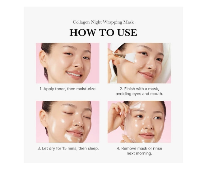 Collagen Overnight Wrapping Peel Off Facial Mask Pack - Elasticity & Hydration Care, Reduces Sagging & Dullness - Hydrolyzed Collagen For Glowing Skin - Korean Skin Care, 2.53 fl.oz