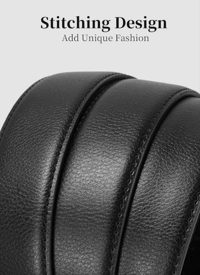 Mens Ratchet Belt Leather 1 3/8'' Adjustable Belts for Mens Dress Casual Jeans Comfort Trim to Fit