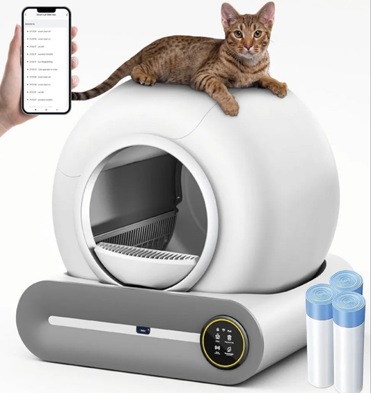 Self Cleaning Litter Box, Automatic Cat Litter Box Self Cleaning for Multiple Cats, 65L+9L Robot, 3 Rolls Grabage Bags, Negative ion Deodorization, APP Control, Toilet Monitoring