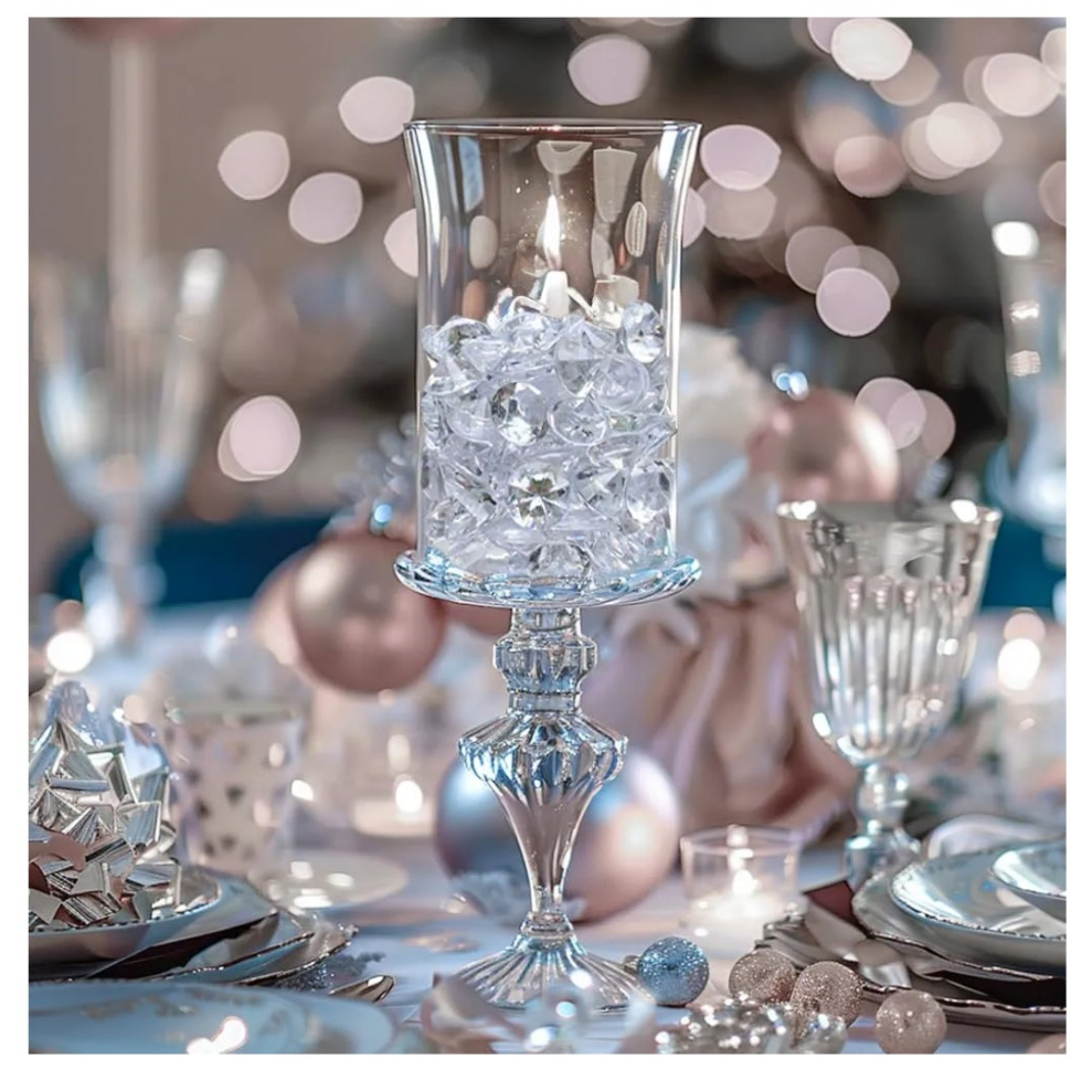 420 Pcs Acrylic Diamonds Diving Gems Crystal Clear Treasure Jewels for Table Scatters, Wedding Centerpieces,Party Decor,Vase Fillers,0.8" and 0.4" in 2 Seperate Organza Bags