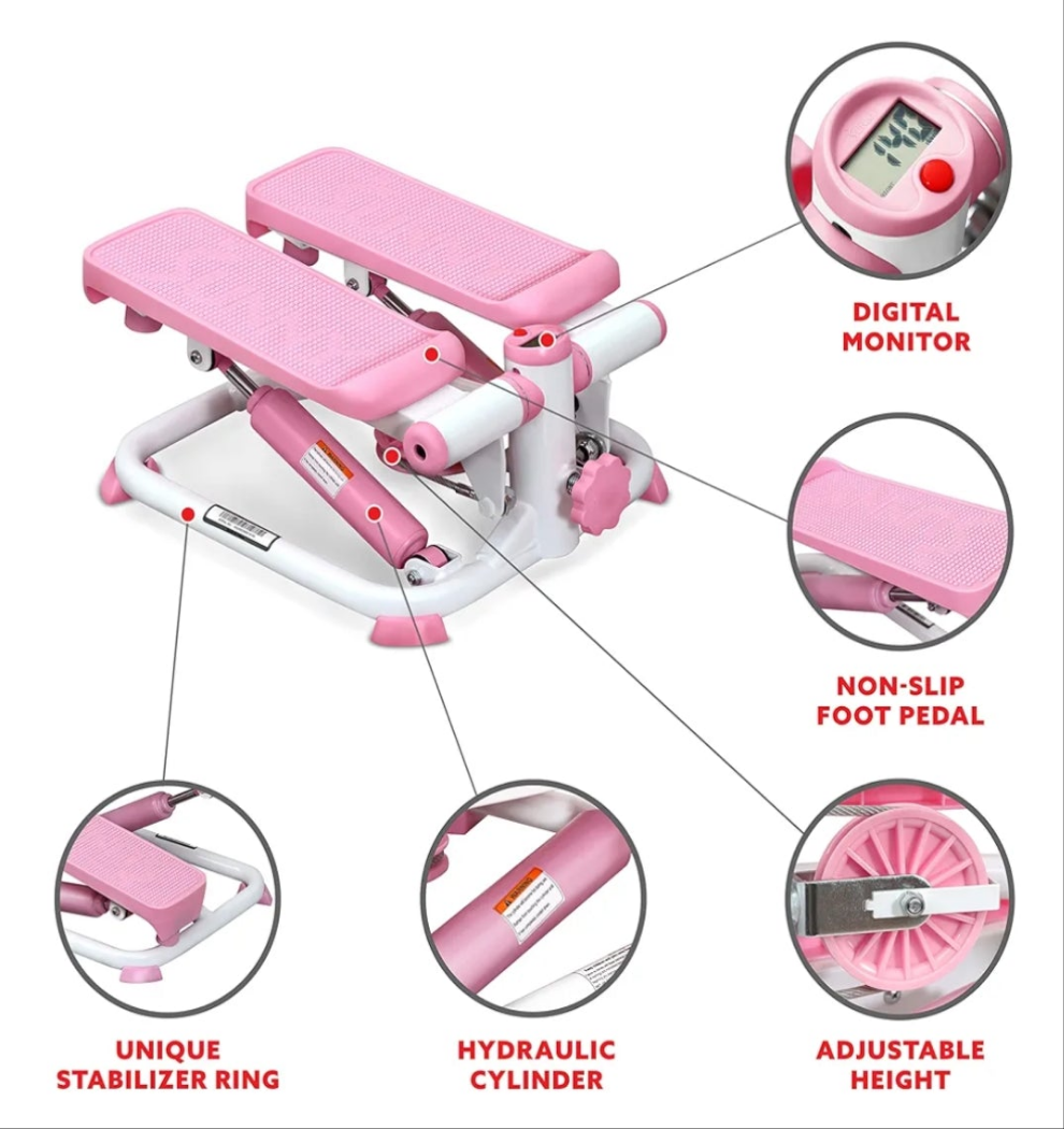 Health & Fitness Mini Steppers for Exercise at Home, Stair Step Workout Machine, Full Body Cardio Equipment, with Optional Free SunnyFit App Connection and Resistance Band