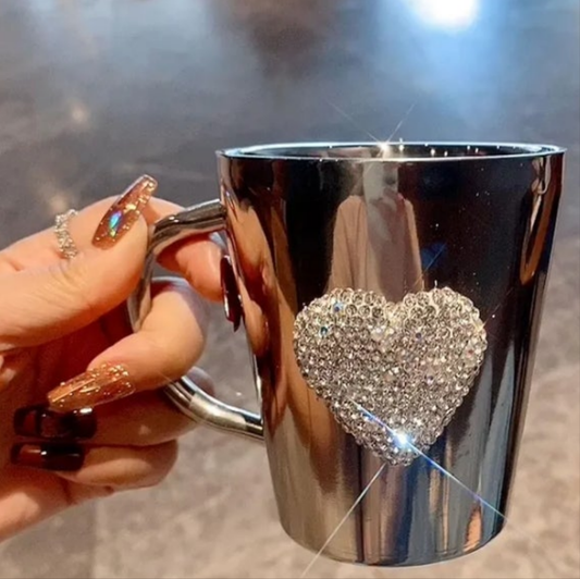 Crystal Rhinestone Stainless Steel Coffee Cup, Mugs with Handle Durable and Reuseable Mug Cup for Water,Iced Coffee,Milk,Tea,Juice