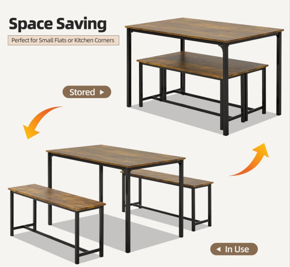 Dining Table Set For 4-6, Ultra-Long Kitchen Table With 2 Benches For Dining