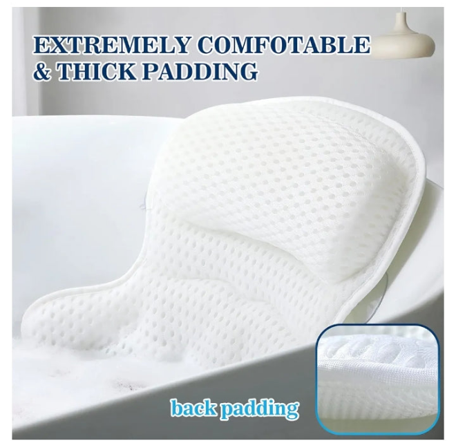 Bath Pillow Bathtub Pillow, Luxury Bath Pillows for Tub Neck and Back Support, Bath Tub Pillow Headrest with Soft 4D Mesh Fabric and Non-Slip Suction Cups, Relaxing Bath Accessories Spa Gifts