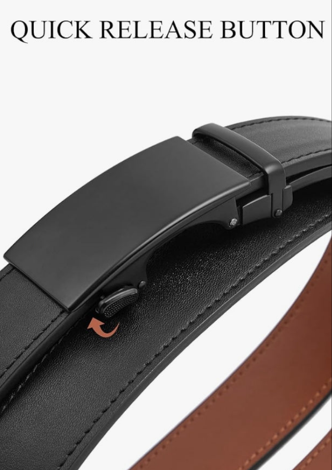 Mens Ratchet Belt Leather 1 3/8'' Adjustable Belts for Mens Dress Casual Jeans Comfort Trim to Fit