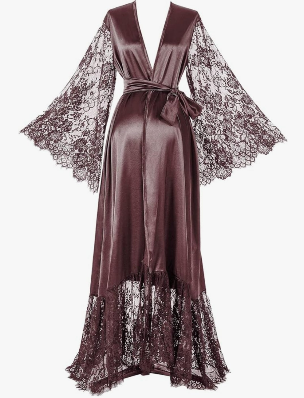 Satin Robe Long Bridesmaid Wedding Bath Robe with belt Robe for Maternity Photoshoot Cocomoney