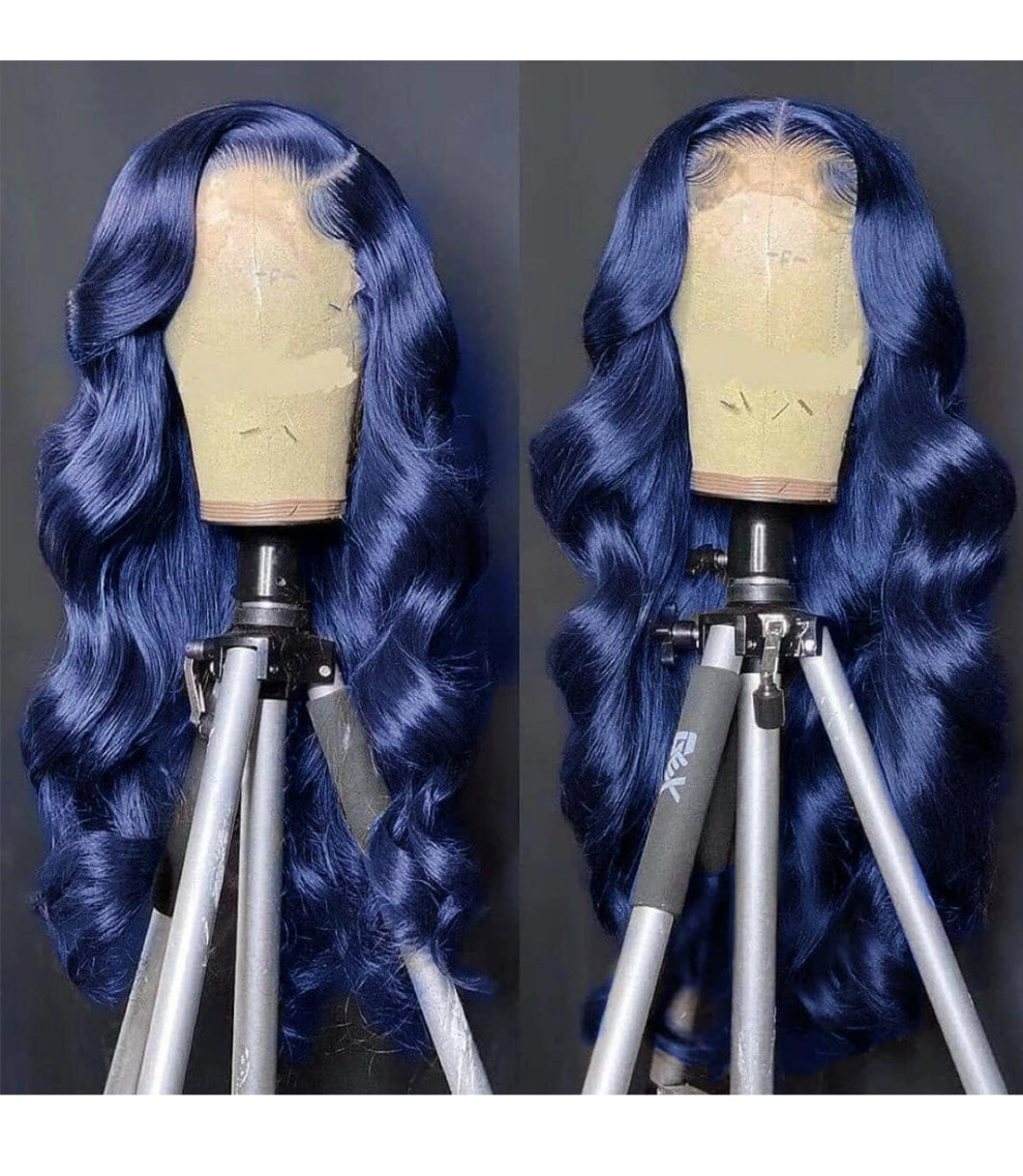 26 Inch Dark Blue 13x4 Lace Front Wig Human Hair Glueless HD Transparent Lace Frontal Body Wave Wigs Navy Blue Pre Plucked Natural Hairline with Baby Hair 150% Density
