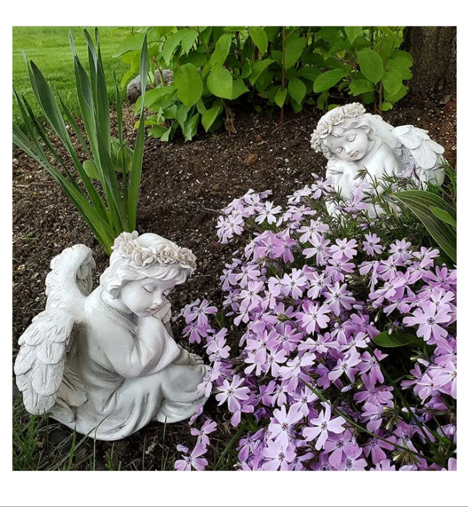 Angel Statue Garden Decor for Outside Solar Outdoor Decorations Patio Cherub Yard Porch Home Lawn Gifts (2pcs) Light up Figurine Sculpture