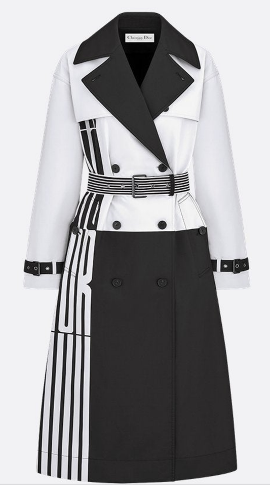 Dior Trench Coat Black and White Jacquard Technical Taffeta with Dior Graphique Motif