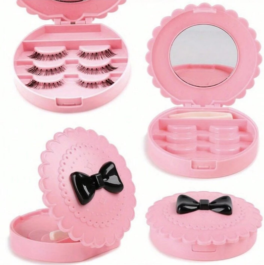 Circle Eyelash Box With Mirror, Makeup Storage Box,Beauty Makeup Storage Tool, Travel Cosmetic Bag Pink Place Eyelashes,Fake Eye Lash Organizer With Mirror Can Store,Convenient For Organizing False Eyelashes,For Cosmetic